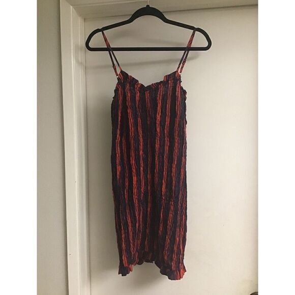 NWOT~Forever 21 Red & Blue Stripe Stretchy Seersucker Mini Sundress Sz Large - Picture 1 of 3